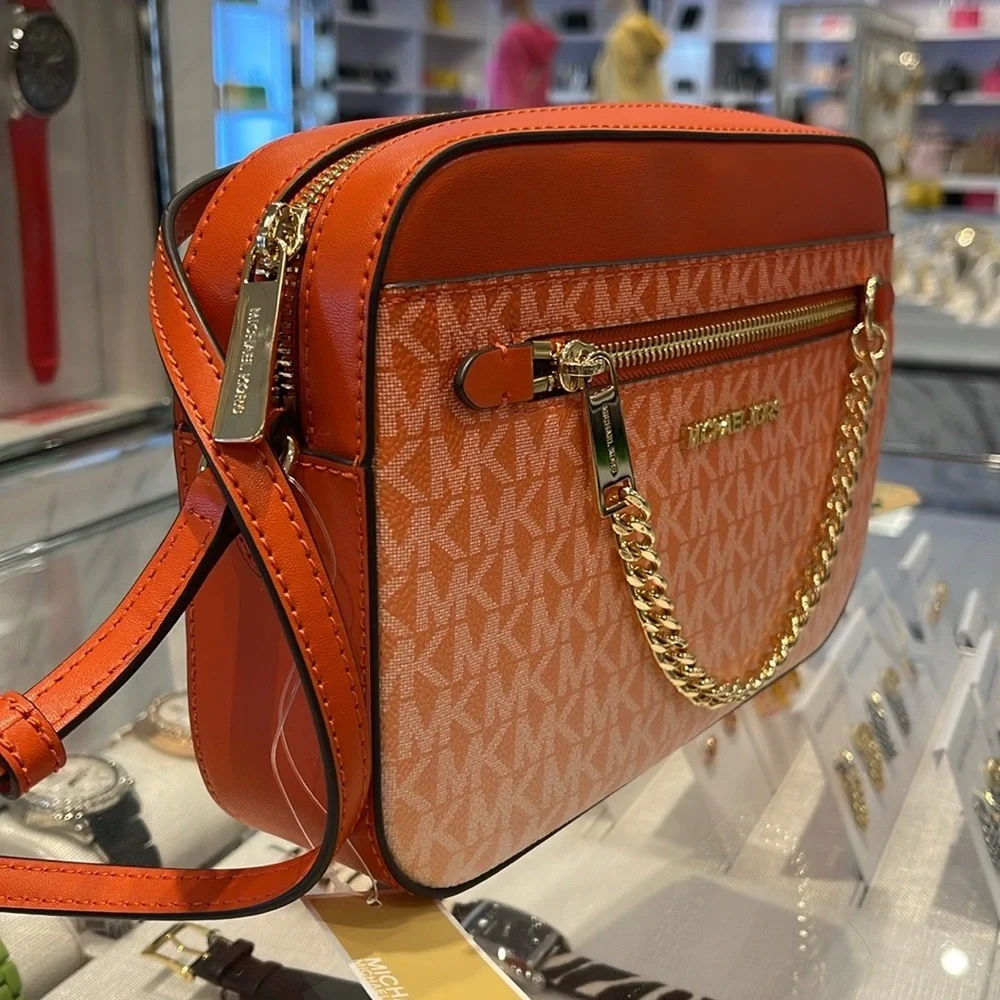 Michael Kors Jet Set Lg East West Ombré Signature Logo Crossbody Bag Red Clay